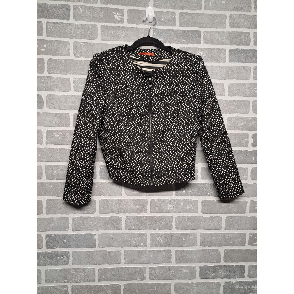 Alice & Olivia Womens Chettah Print White and Black‎ Crop Jacket Size Small